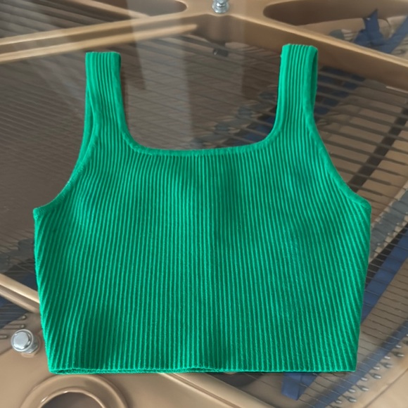 Green Ribbed Crop Top - Picture 2 of 9